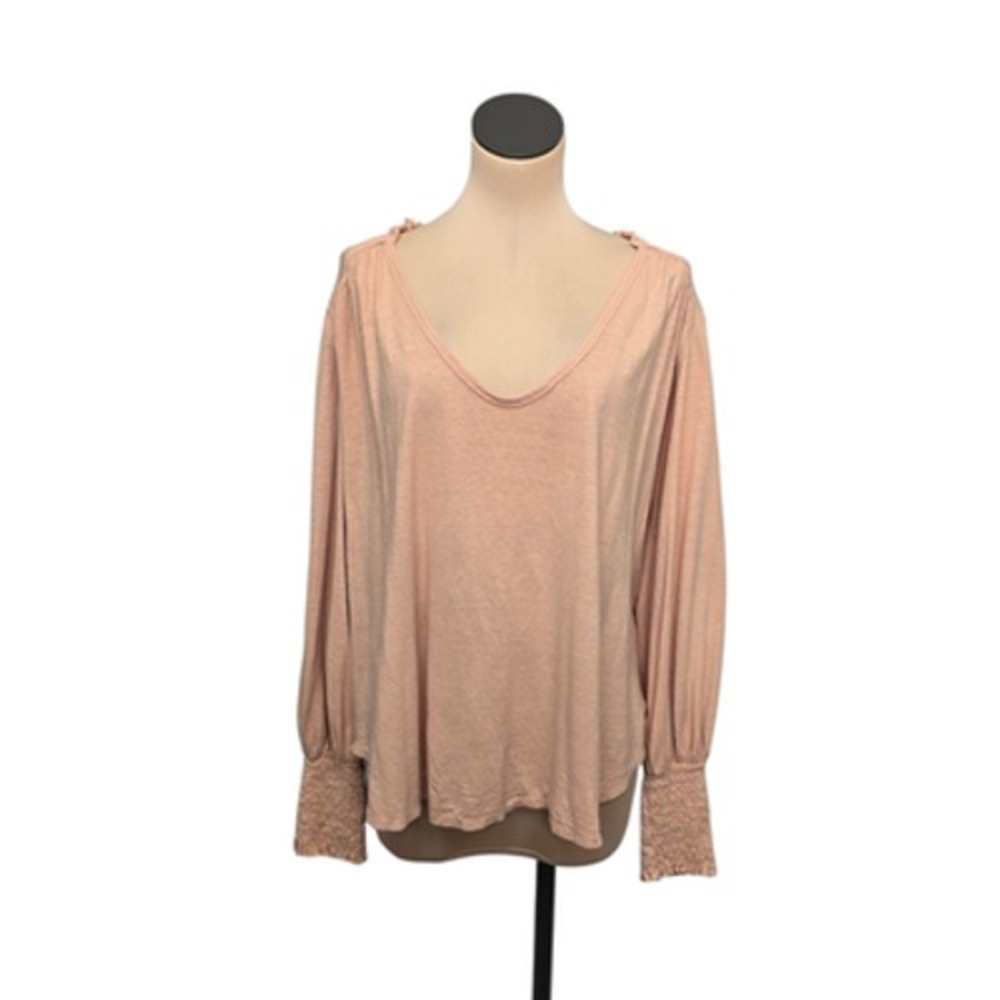 Free People We The Free Shirt Womens Large Pink Long Sleeve Smocked Cuff‎ Boho